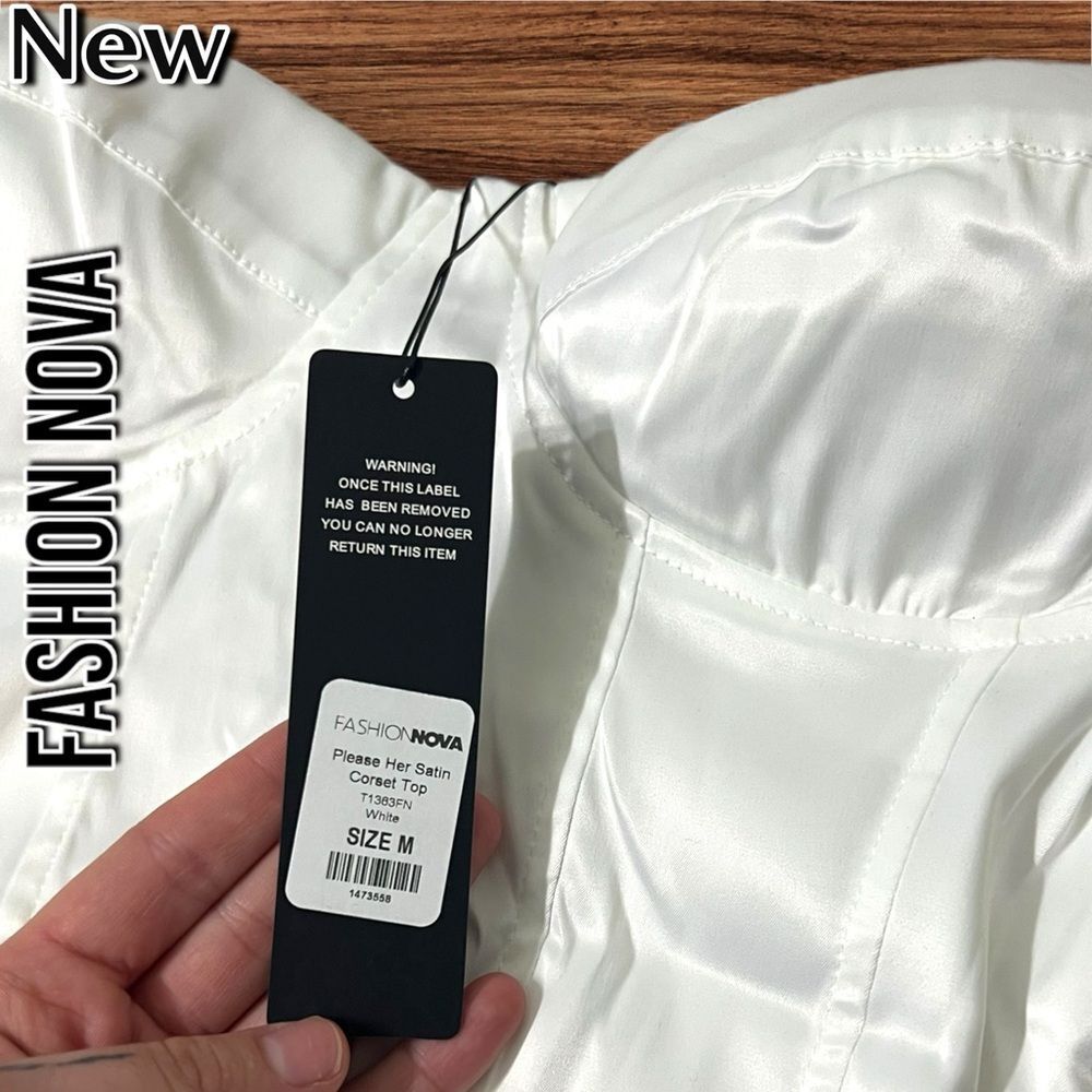 New Fashion nova Please Her Satin Corset Top Shirt - White - Medium - Picture 7 of 10